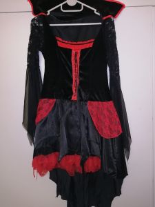 Adult Female Costumes to Hire - Black dress with collar - Dracula, Pirate, Vampire